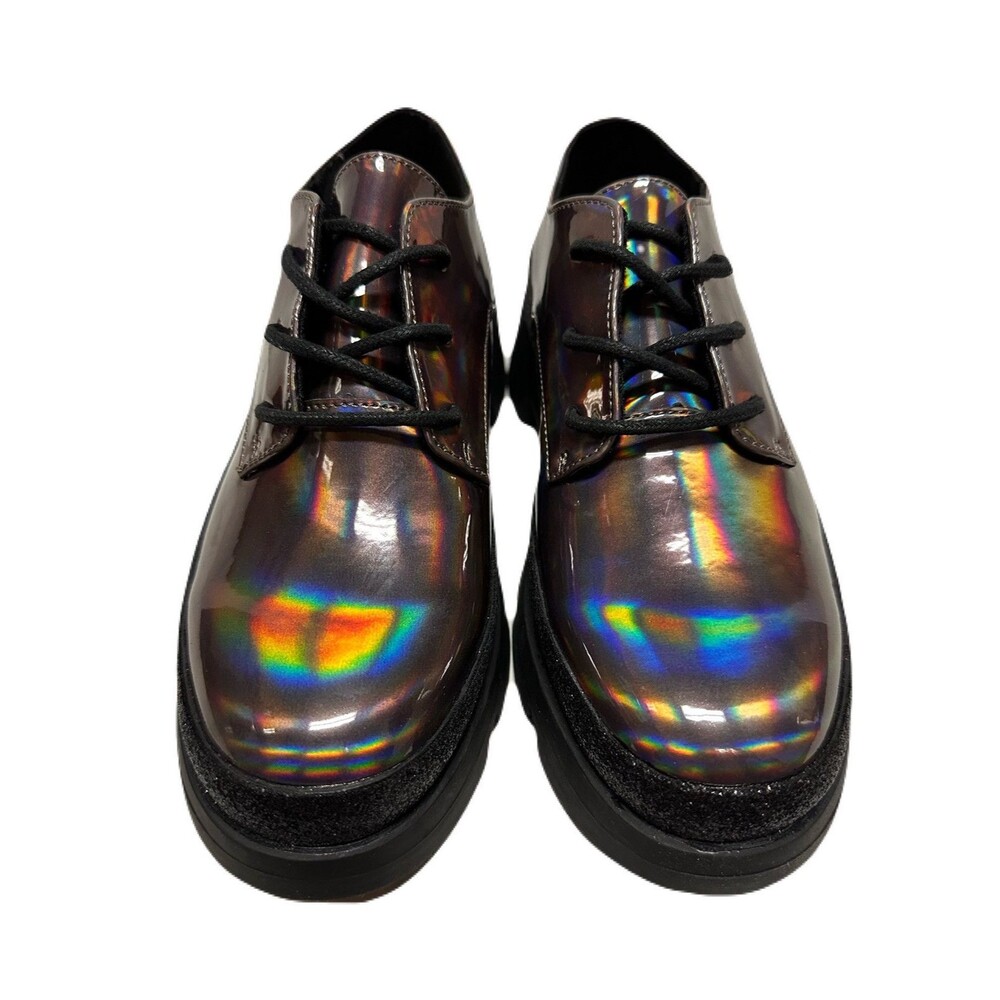 NEW Steve Madden Girls Size 4 Platform Iridescent Oxford Shoes Black Shimmer - Picture 3 of 10